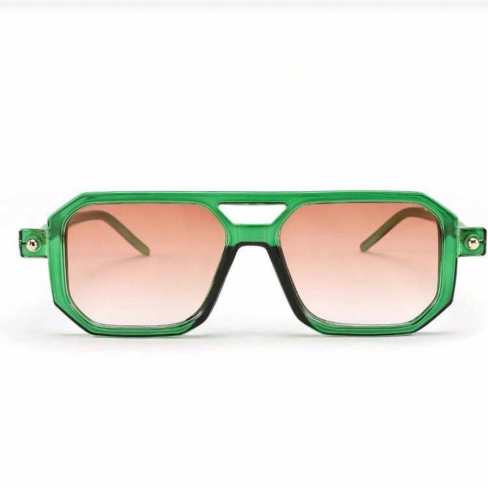 Vintage square aviator Green Sunglasses with Pink Lenses